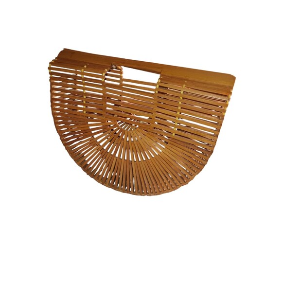 Bamboo Wood Handmade Half Moon Basket Handbag - Picture 2 of 12
